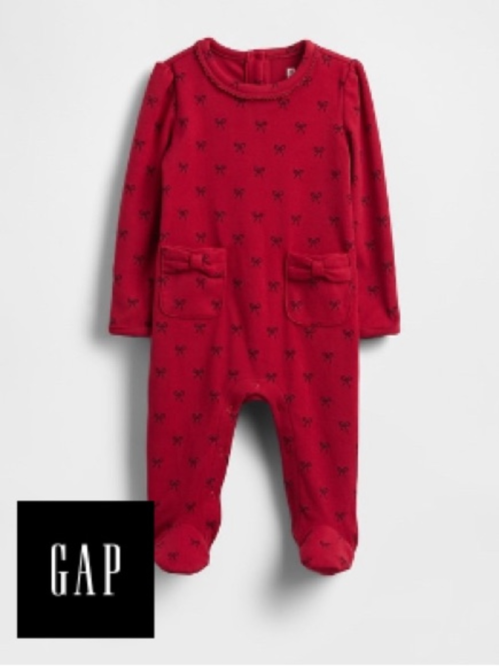 GAP Red Bow Print Fleece Footed One-Piece